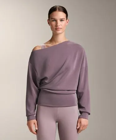ASYMMETRIC NECK SWEATSHIRT WITH ADJUSTABLE WAIST AND SOFT-TOUCH MODAL- Заказать в России