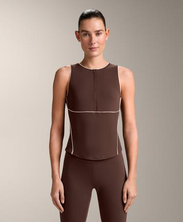 Zara Майка COMFORTLUX с контрастной отделкой без рукавов BROWN