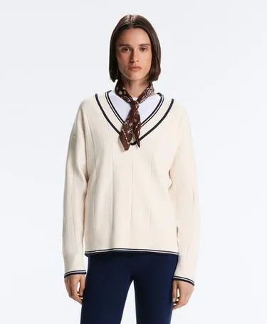 Вязаный свитер с V-образным вырезом и контрастом- Заказать в России