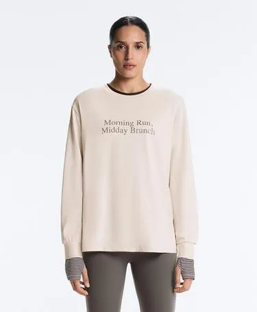 LONG SLEEVE COTTON BLEND T-SHIRT WITH SLOGAN- Заказать в России