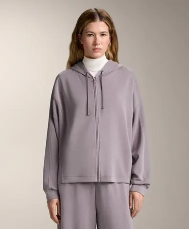 Удлиненная куртка с капюшоном и деталью в рубчик из мягкого модала- Заказать в России