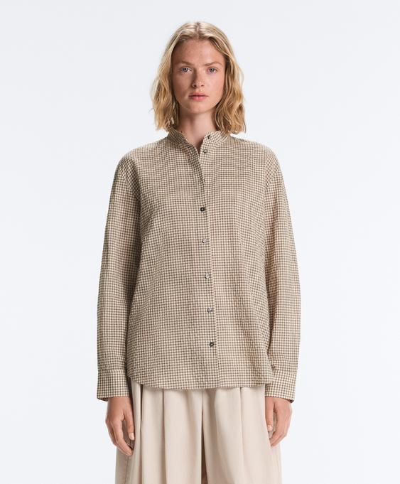 Zara Рубашка-мао из смесового хлопка в клетку