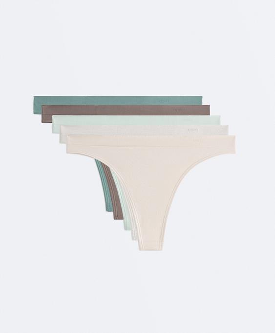 Zara 5 бесшовных трусов танга SEAMLESS SOFT TOUCH с логотипом