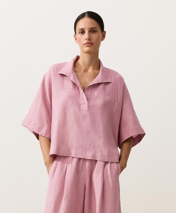 Zara Рубашка оверсайз с короткими рукавами из 100%-го льна