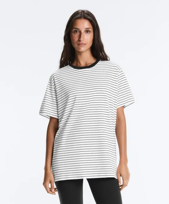 Oversize short-sleeved cotton blend T-shirt with contrast stripes- Заказать в России