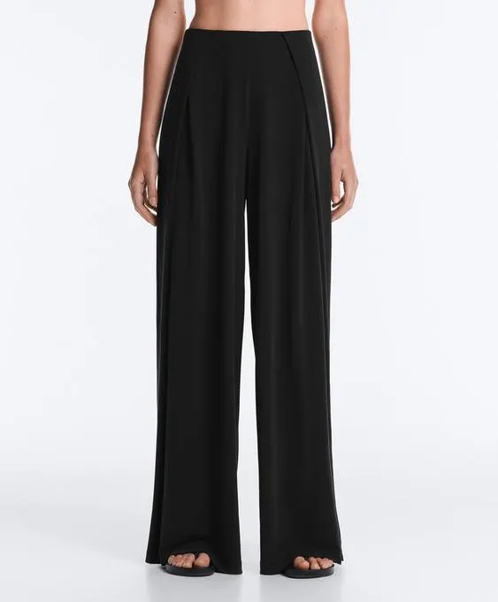 Modal blend straight-leg trousers with side pleat
