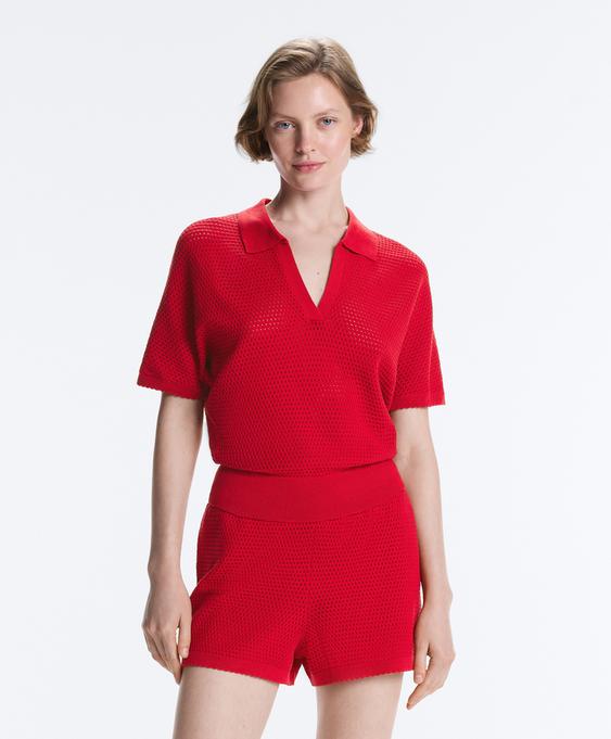 Zara Поло из ажурного смесового хлопка