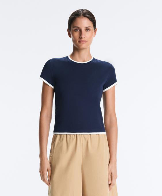 Zara Футболка из смесового хлопка в рубчик, двойная отделка