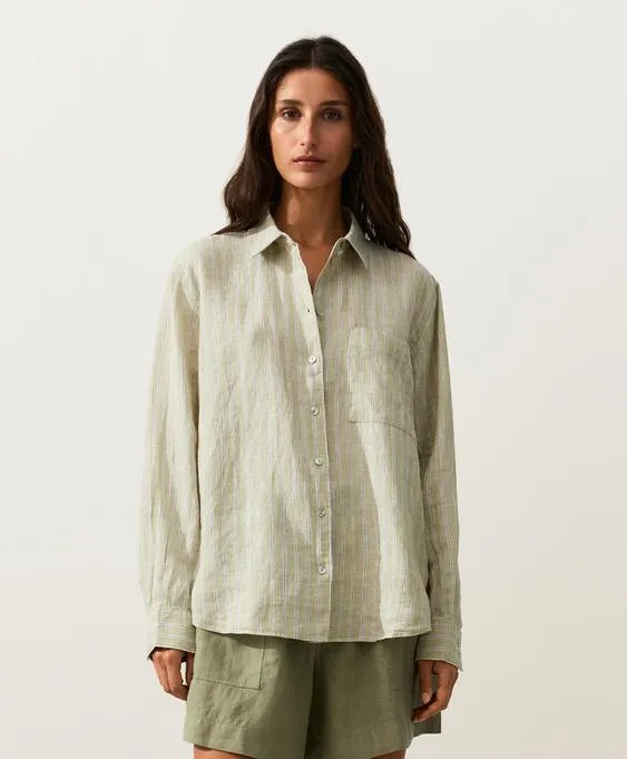 Полосатая рубашка Relaxed Fit из 100%-го льна- Заказать в России