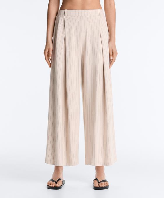 Zara Широкие укороченные брюки в полоску со складками