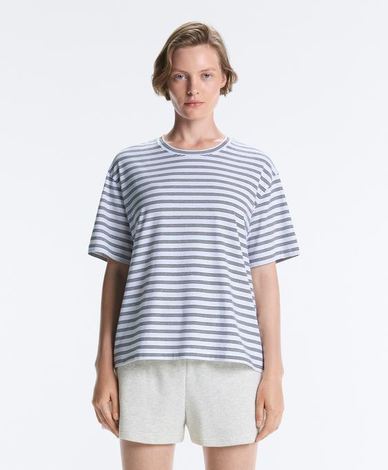 Zara T-SHIRT DE MANGA CURTA àS RISCAS EM MISTURA DE ALGODãO купить с доставкой.