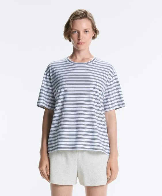 Striped cotton-blend short-sleeved T-shirt- Заказать в России