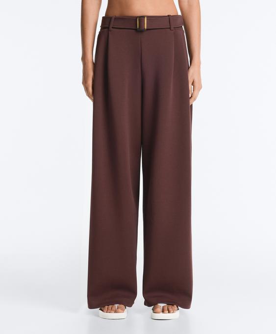 Zara Широкие брюки из пике с хлопком и поясом