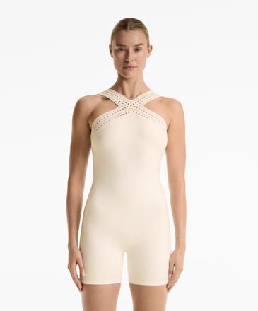 Zara Комбинезон с шортами и вырезами COMPRESSIVE CUTWORK бело-слоновойкости