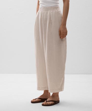 Zara 100 льняные капри воздушного покроя брюки L33324873 SAND MELANGE