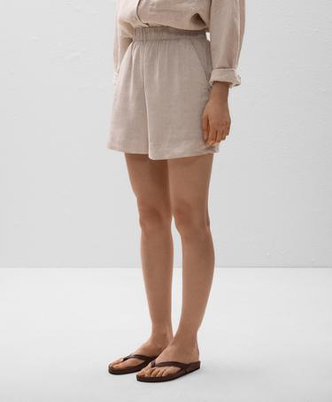 Zara 100 льняные бермуды шорты L33342874 SAND MELANGE