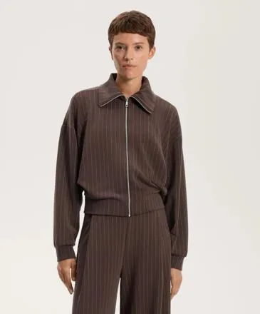BOXY STRIPED JACKET WITH BACK PLEAT AND SOFT-TOUCH MODAL