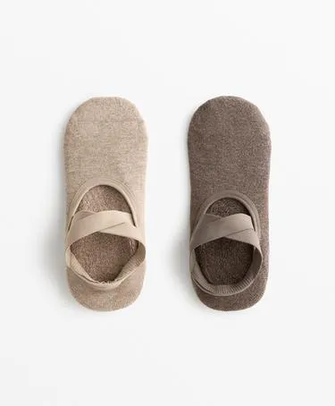 2 пары носков для йоги и пилатеса из хлопкового микса с перекрестными ремешками и подкладкой коричневые- Заказать в России