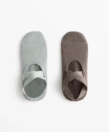 2 пары носков для йоги и пилатеса из хлопкового микса с перекрещивающимися ремешками и подкладкой мягко-аквамариновые- Заказать в России