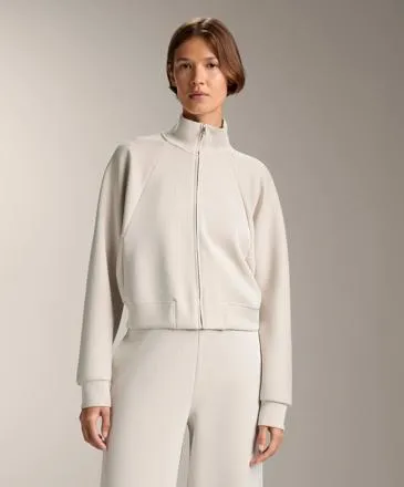 Полупальто с высоким воротом из мягкого модала в полоску