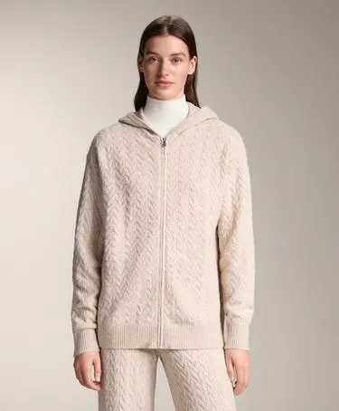 Длинный жакет с капюшоном из косички- Заказать в России