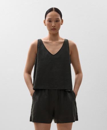 Zara TOP с V-образным вырезом, 100% лен