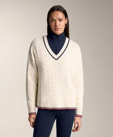 Вязаный свитер с V-образным вырезом и узором «мини-косы»- Заказать в России