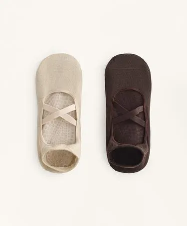2 PAIRS OF COTTON BLEND YOGA AND PILATES SOCKS WITH CROSSOVER STRAPS