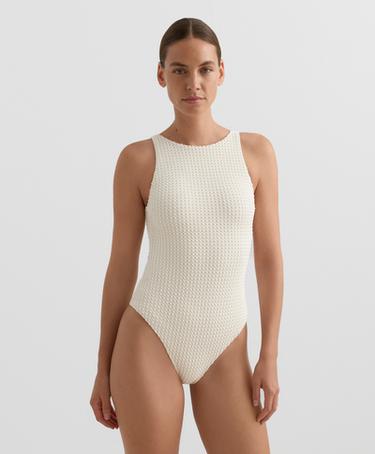 Zara Купальник с галстуком на шее и вязаным узором в виде пузырьков купить с доставкой.