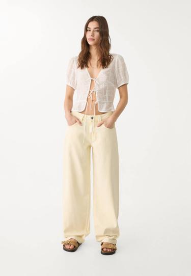 Zara Джинсы-бананы свободного кроя из ткани с эффектом потертости