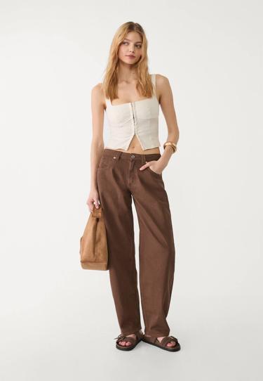 Zara Джинсы-бананы свободного кроя из ткани с эффектом потертости