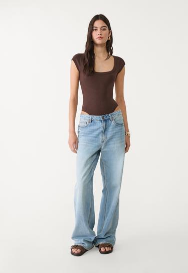 Zara Базовое боди в рубчик с открытой спиной купить с доставкой.