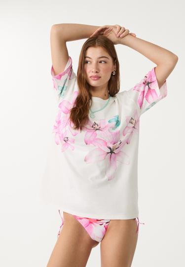 Zara Футболка оверсайз из плотного хлопка с принтом