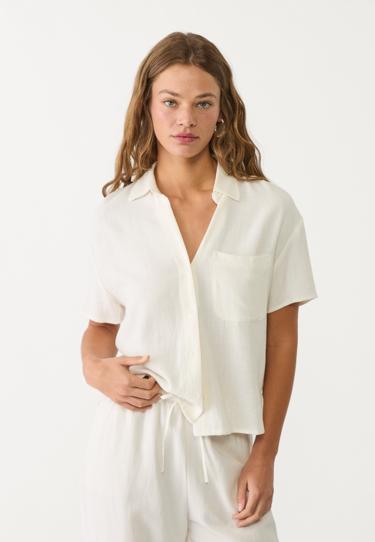 Zara Рубашка из смесового льна с короткими рукавами