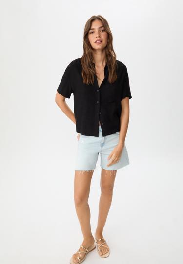 Zara Рубашка из смесового льна с короткими рукавами