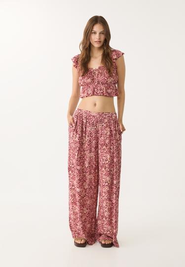 Zara Брюки палаццо из струящейся ткани с принтом