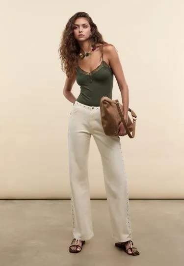 Хлопковый боди с кружевной отделкой- Заказать в России