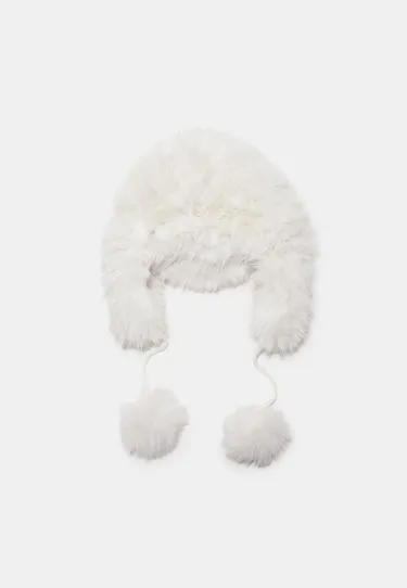 Шапка-ушанка с помпонами из искусственного меха