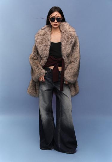 Zara Пальто стандартной длины из искусственного меха