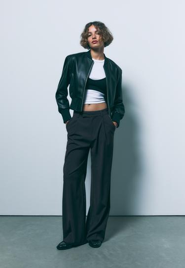 Zara Куртка-бомбер из искусственной кожи с подплечниками