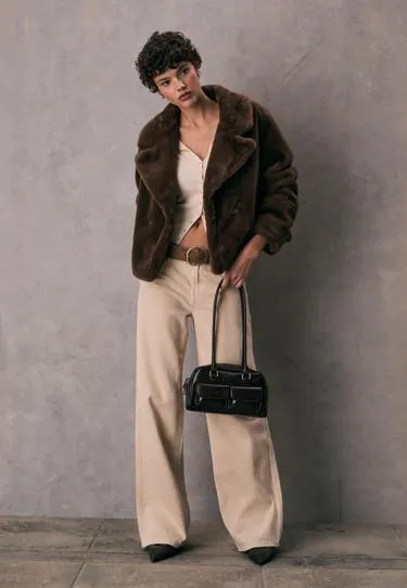 Двубортная куртка из искусственного меха- Заказать в России