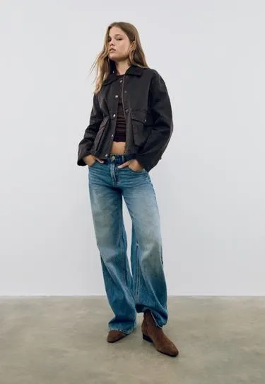 Короткая комбинированная парка с вощеным покрытием