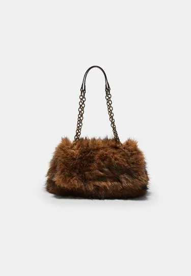 Прямоугольная мини-сумка через плечо из искусственного меха