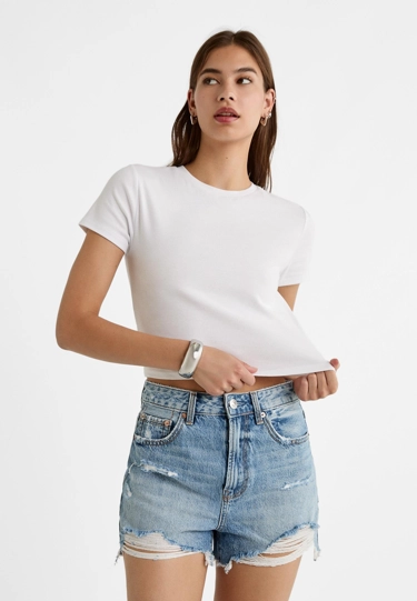 Zara Джинсовые шорты с разрезами D75 купить с доставкой.