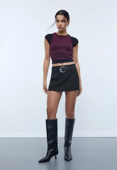 Мини-юбка-шорты с ремнем- Заказать в России