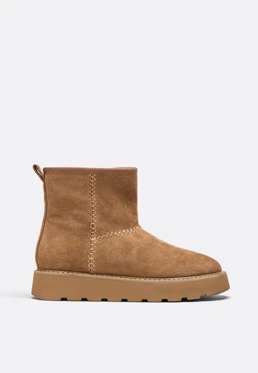 FAUX FUR LEATHER ANKLE BOOTS- Заказать в России