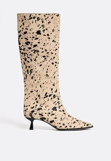 HEELED FUR ANIMAL PRINT KNEEHIGH BOOTS L19897678