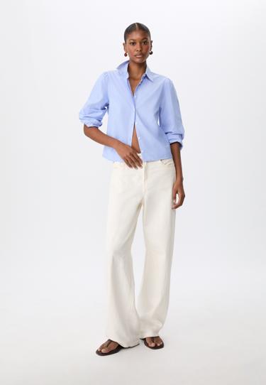 Zara Базовая рубашка в полоску из поплина с рукавами-буфами