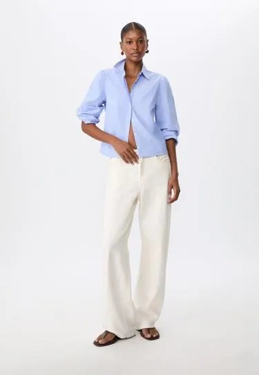 Базовая рубашка в полоску из поплина с рукавами-буфами