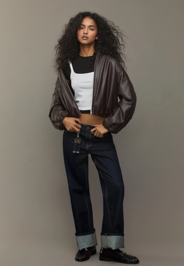 Zara Стеганая куртка-бомбер из искусственной кожи